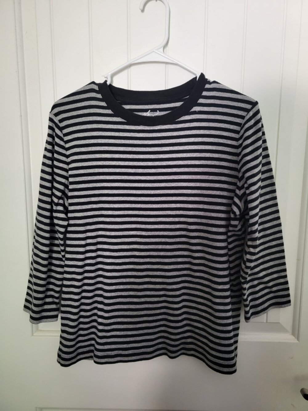 Kim Rogers Black Gray Striped 3/4 Sleeve Cotton Top XL